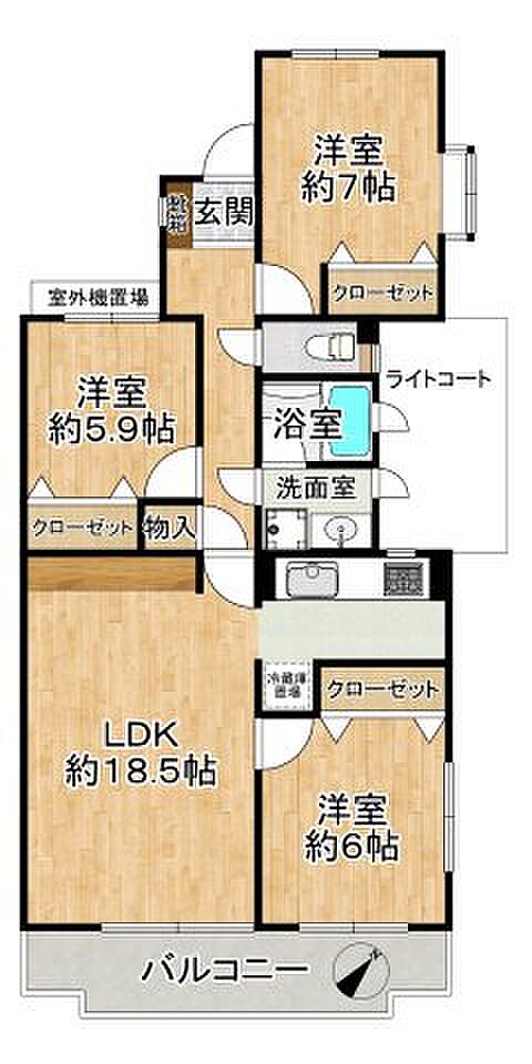 パストラルハイム湘南太平台II(3LDK) 3階の間取り図
