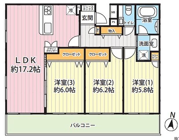 ダイアパレス湘南・虹ケ浜オーシャンビュー(3LDK) 9階の間取り図