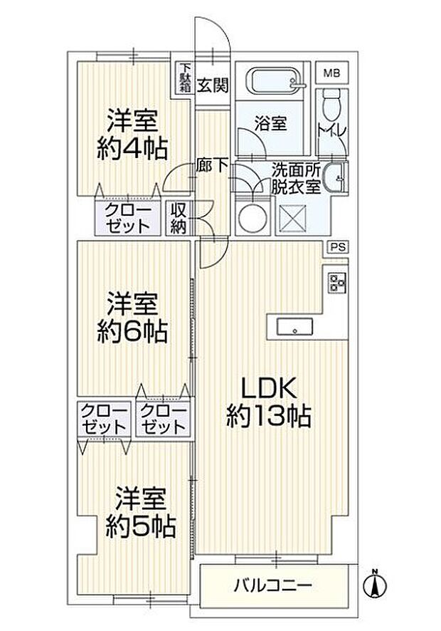 サンシャイン平塚(3LDK) 10階の間取り図