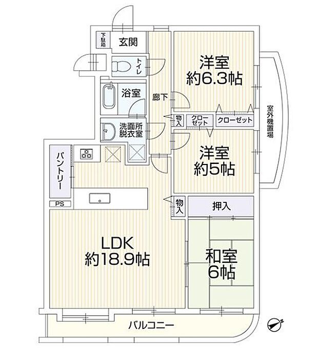 コスモ茅ヶ崎ベルセーヌ(3LDK) 2階の内観