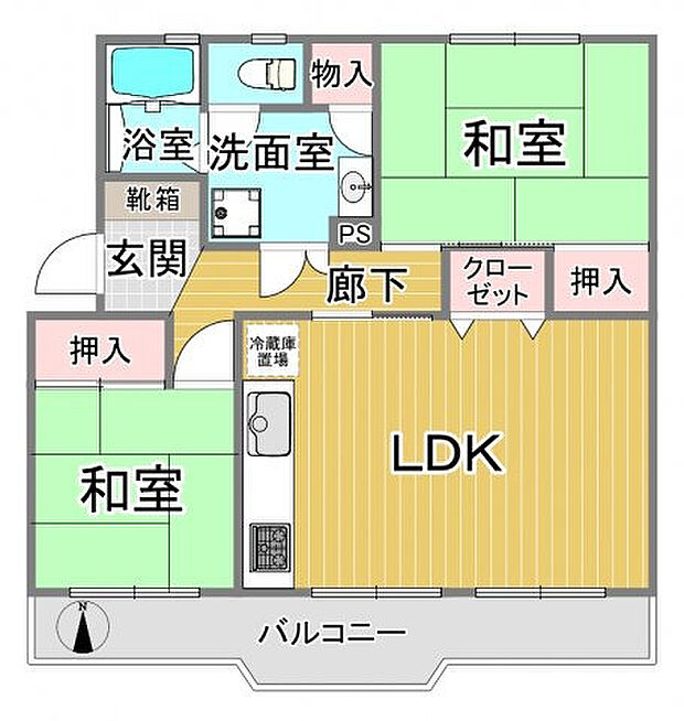 平塚高村団地(2LDK) 3階の間取り図