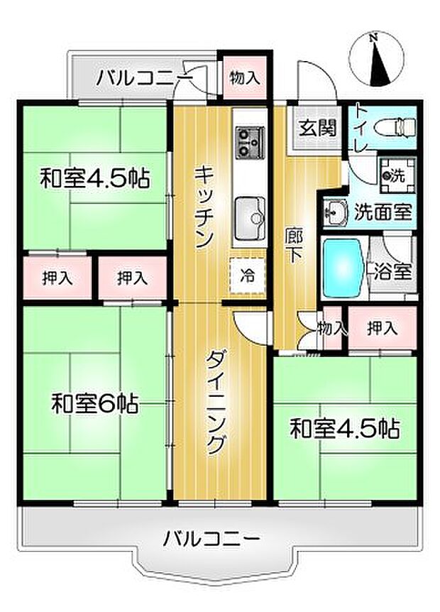 山崎第二団地(3DK) 3階の間取り図