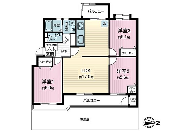 宮前平グリーンハイツ(3LDK) 1階の間取り図
