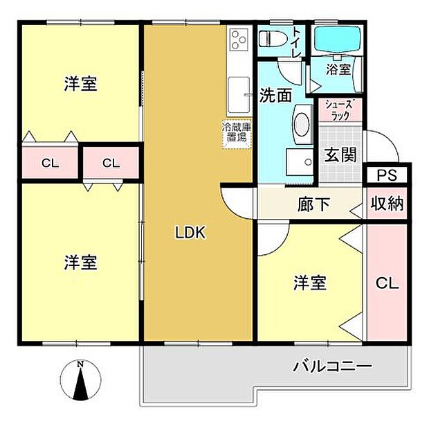 鶴川2丁目団地(3LDK) 2階の間取り図