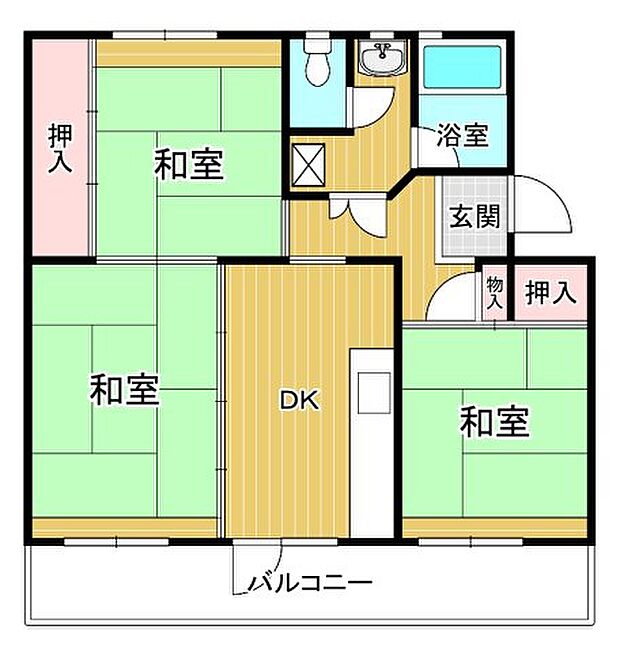 小室ハイランドB街区(3DK) 4階の間取り図