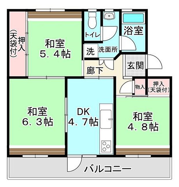 小室ハイランドB街区(3DK) 4階の間取り図