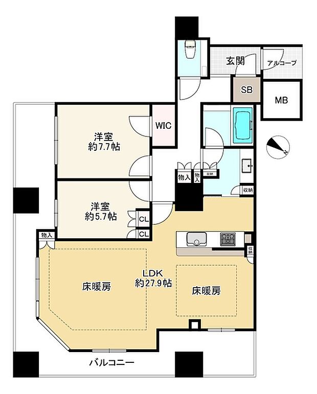 クロスタワー大阪ベイ(2LDK) 15階の間取り図