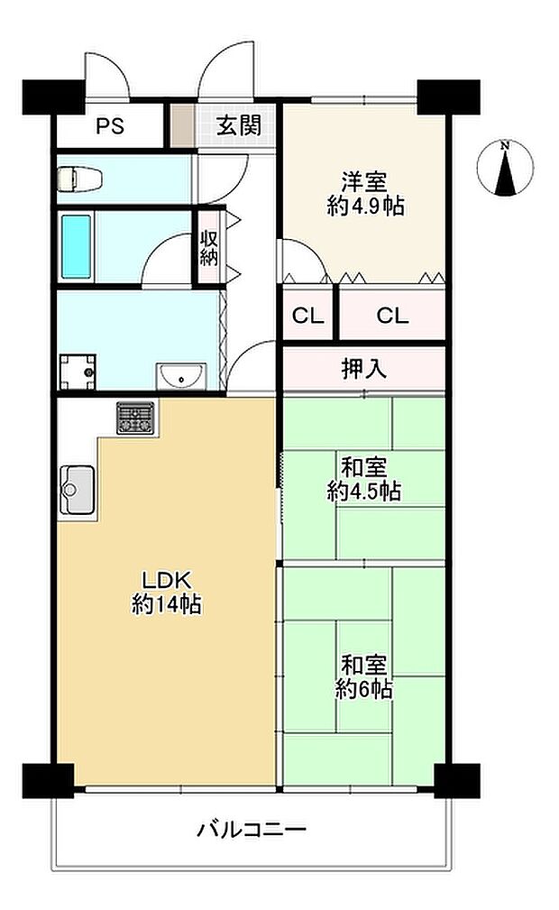 ユニハイム千船2号棟(3LDK) 11階の間取り図