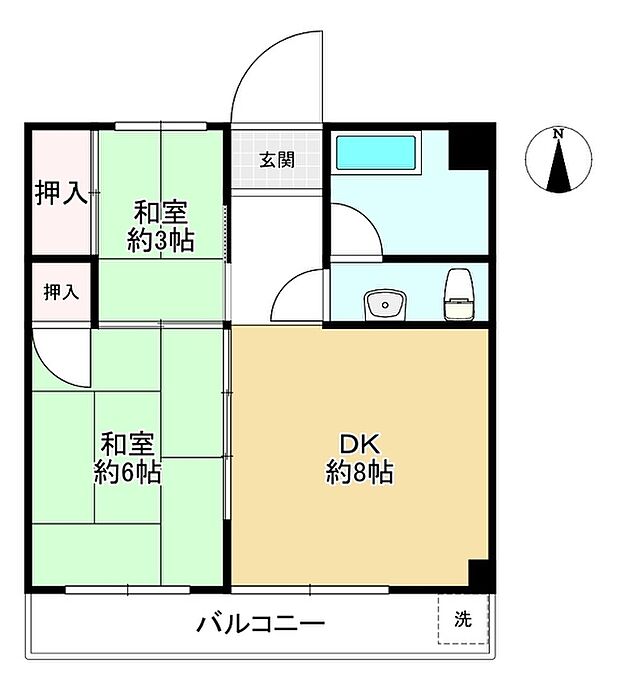西淀マンション(2DK) 3階の間取り図