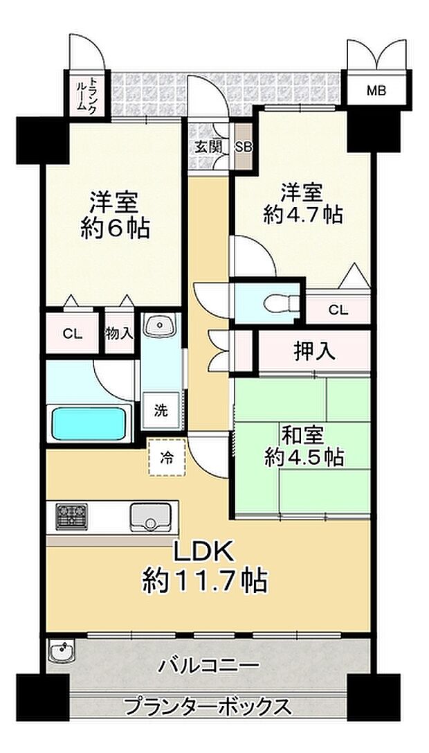 ルネアムパセオ(3LDK) 3階の間取り図