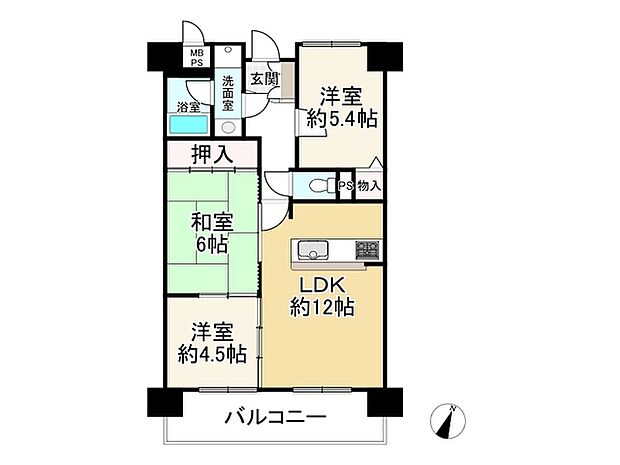 朝日プラザ東今宿(3LDK) 3階の間取り図