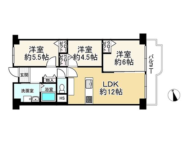 姫路西スカイハイツ(3LDK) 2階の間取り図
