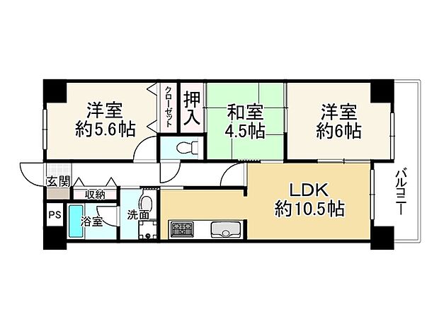 ライオンズマンション姫路西今宿(3LDK) 1階の間取り図