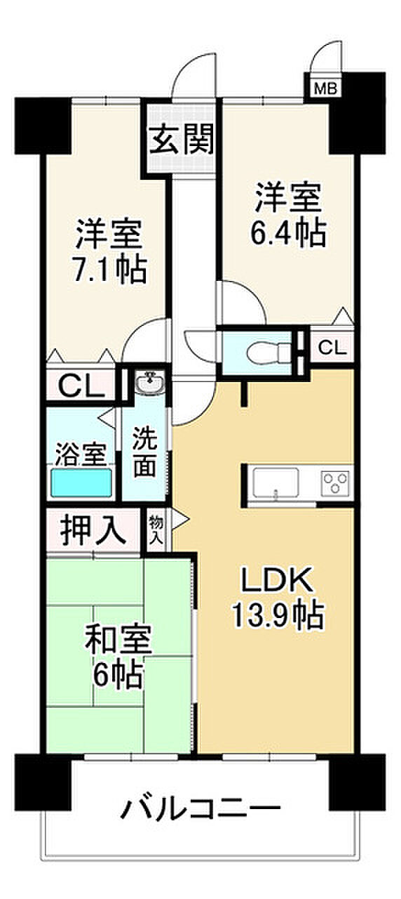 ロワイヤル網干駅前(3LDK) 2階の間取り図