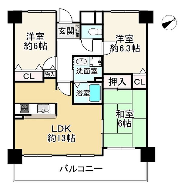 ライオンズマンション姫路野里(3LDK) 7階の間取り図