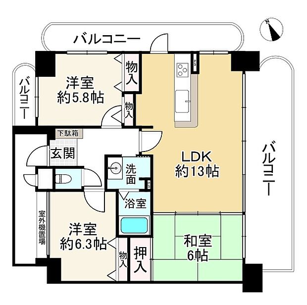 ライオンズマンション姫路野里(3LDK) 4階の間取り図