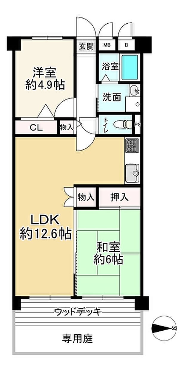 中津パークマンション(2LDK) 1階の間取り図