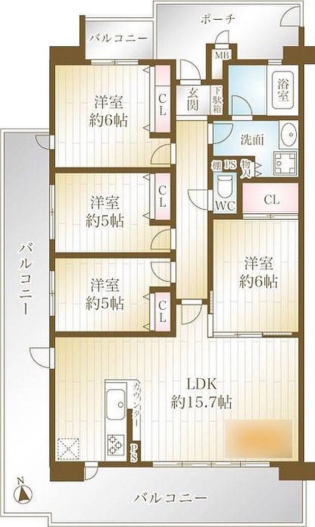 都島友渕町アーバンコンフォート(4LDK) 2階の間取り図
