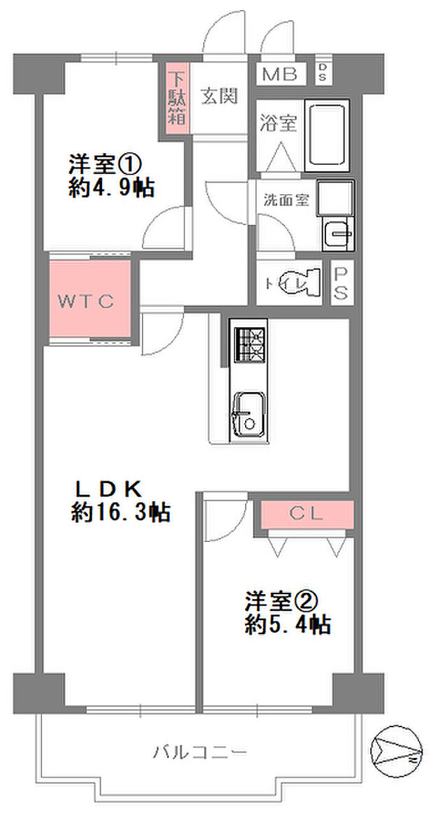 サンハイム中津(2LDK) 5階の間取り図