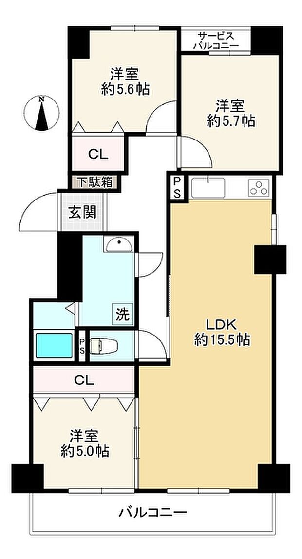 佃第2コーポ5号棟(3LDK) 1階の間取り図