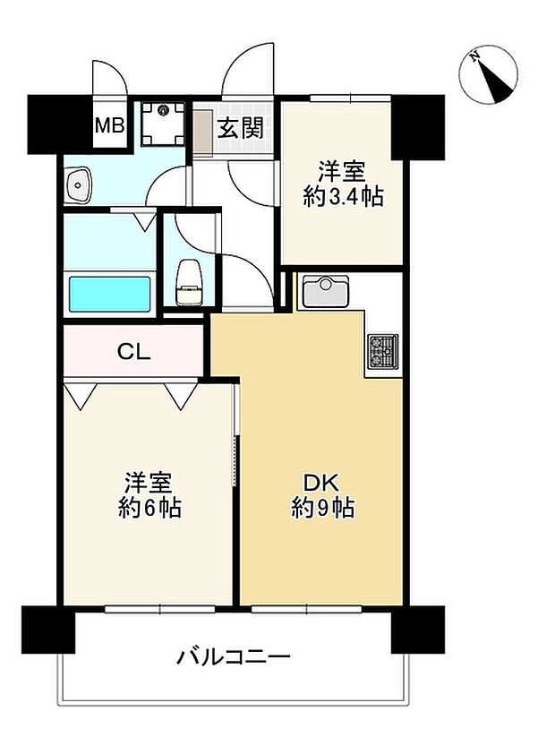 ライオンズマンション西淀川(2DK) 2階の間取り図