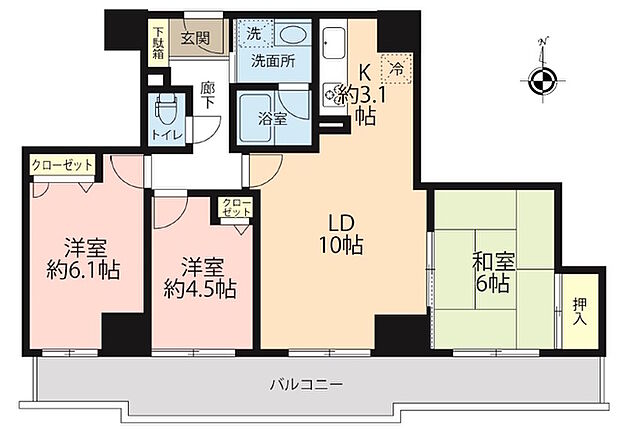 キングマンション天神橋II(3LDK) 9階の間取り図