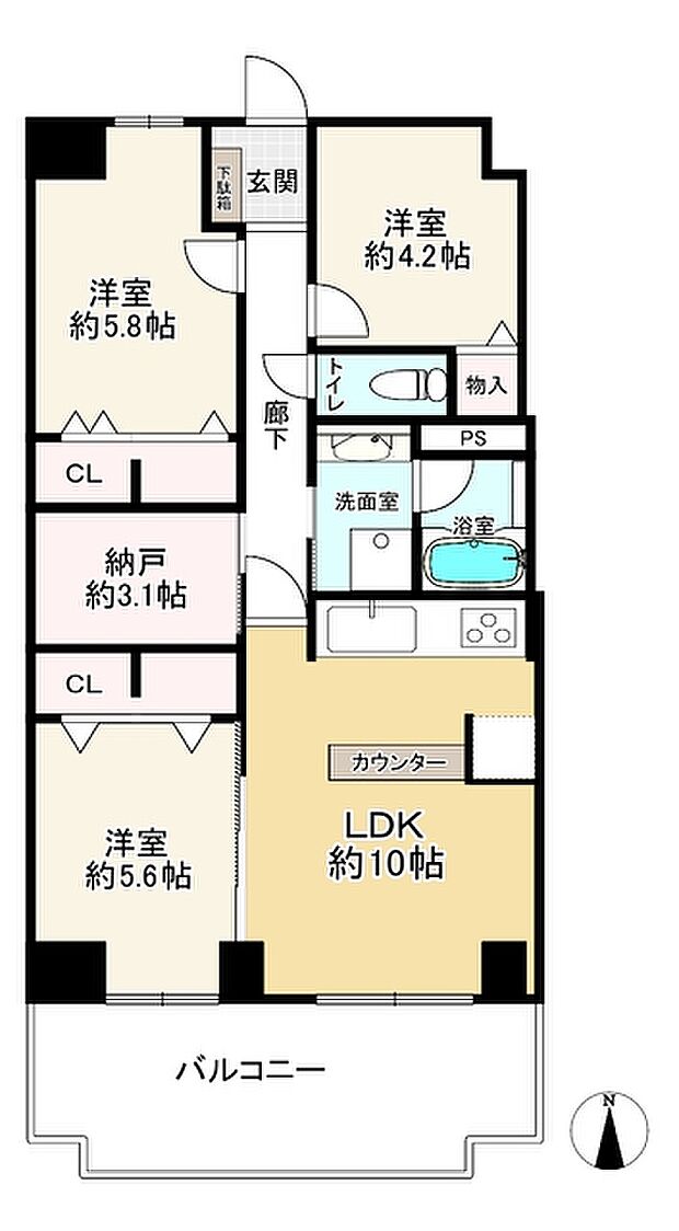 レックスタウン新高弐号館(3SLDK) 5階の間取り図