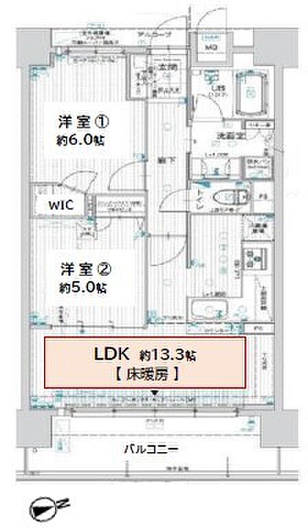 エスリードＯＳＡＫＡ　ＭＩＤ　ＷＥＳＴ(2LDK) 13階の間取り図