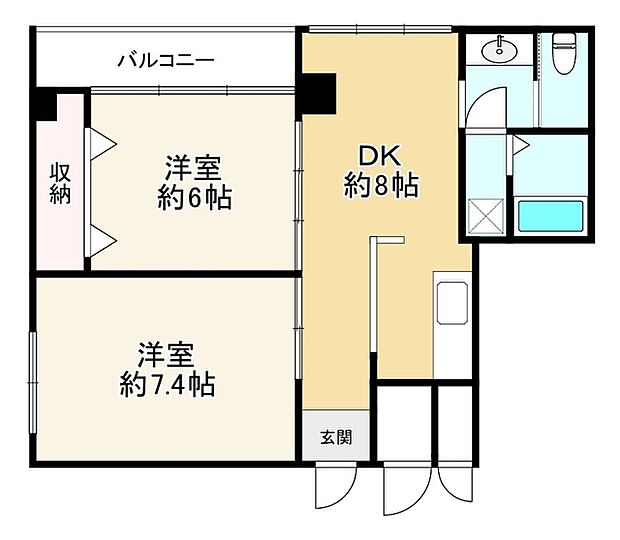 アルタス北堀江(2DK) 2階の間取り図