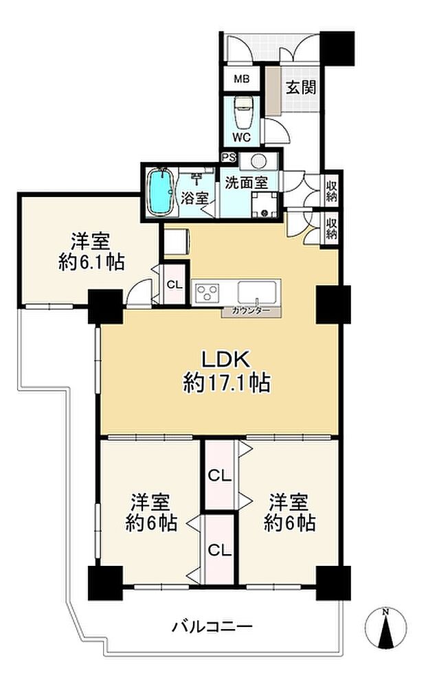 ローレルスクエア都島プライムタワー(3LDK) 30階の間取り図