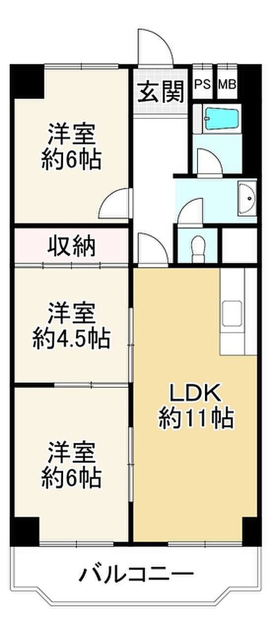 新大阪ホワイトコーポラス(3LDK) 3階の間取り図