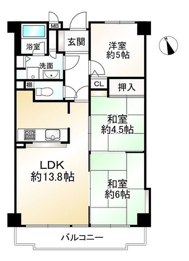 ライオンズマンション山科御陵(3LDK) 1階の間取り図