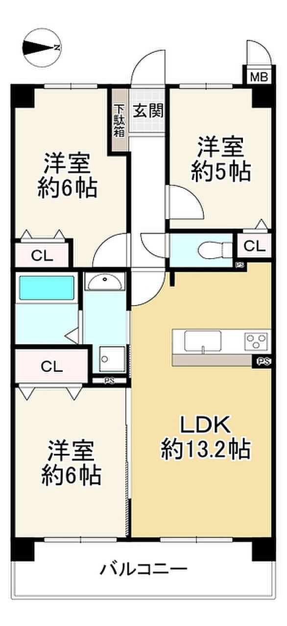 ライオンズマンション伏見(3LDK) 5階の間取り図