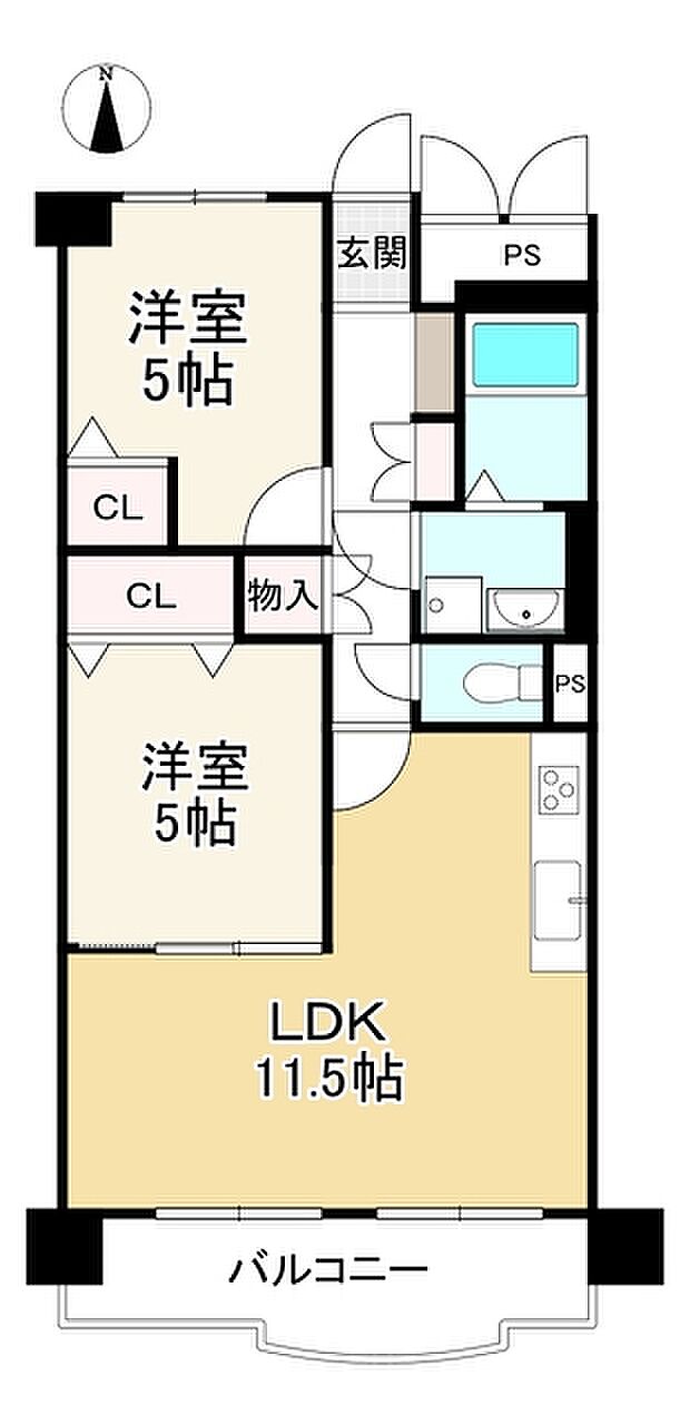 向島ニュータウン第三街区Ｄ棟(2DK) 7階の間取り図