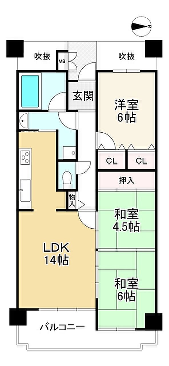 グランデュール鴨川II番館(3LDK) 6階の間取り図