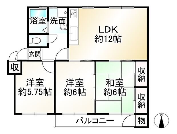 竹の台団地Ｃ3棟(3LDK) 4階の間取り図