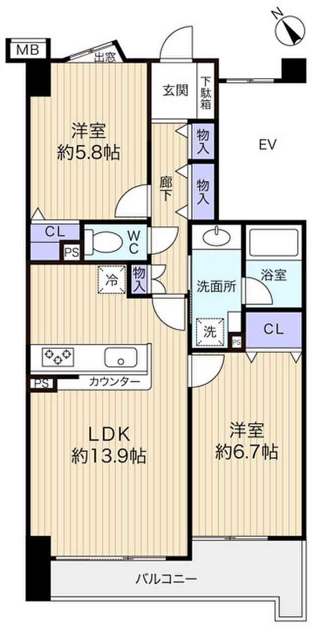 セレナハイム八千代中央(2LDK) 2階の間取り図