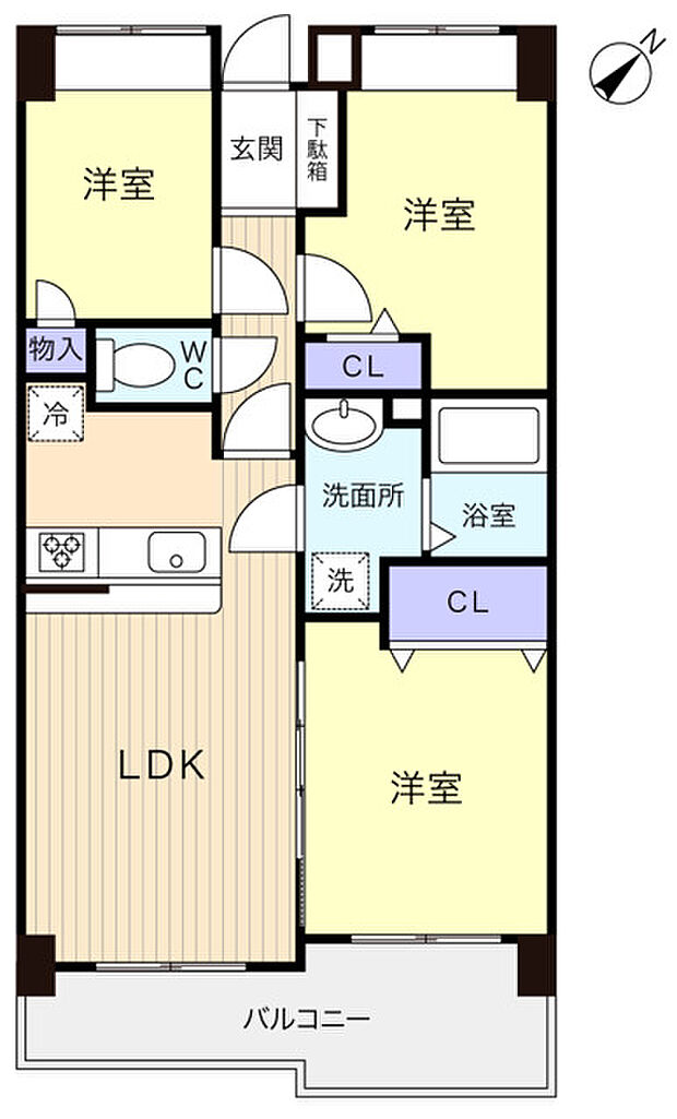 ベルパーク八千代森の街Ｍ棟(3LDK) 2階の間取り図