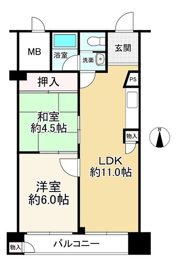 上之宮台ハイツ(2LDK) 6階の間取り図