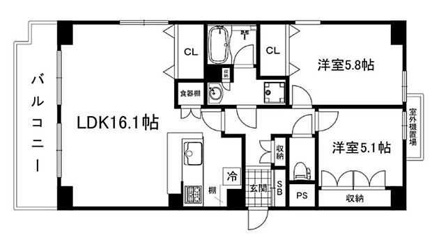 ベル・アーバニティ東大阪(2LDK) 11階の間取り図