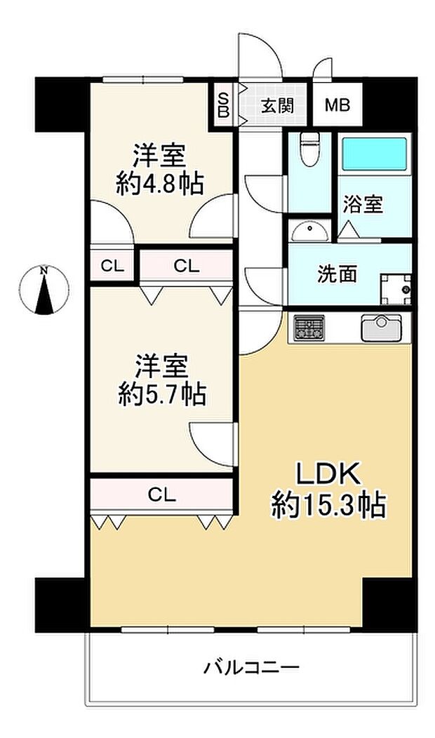 ライオンズマンション天王寺(2LDK) 4階の間取り図
