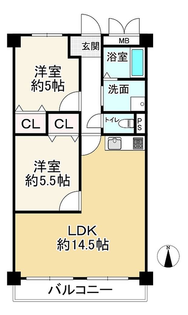 日商岩井今津北マンション(2LDK) 3階の間取り図