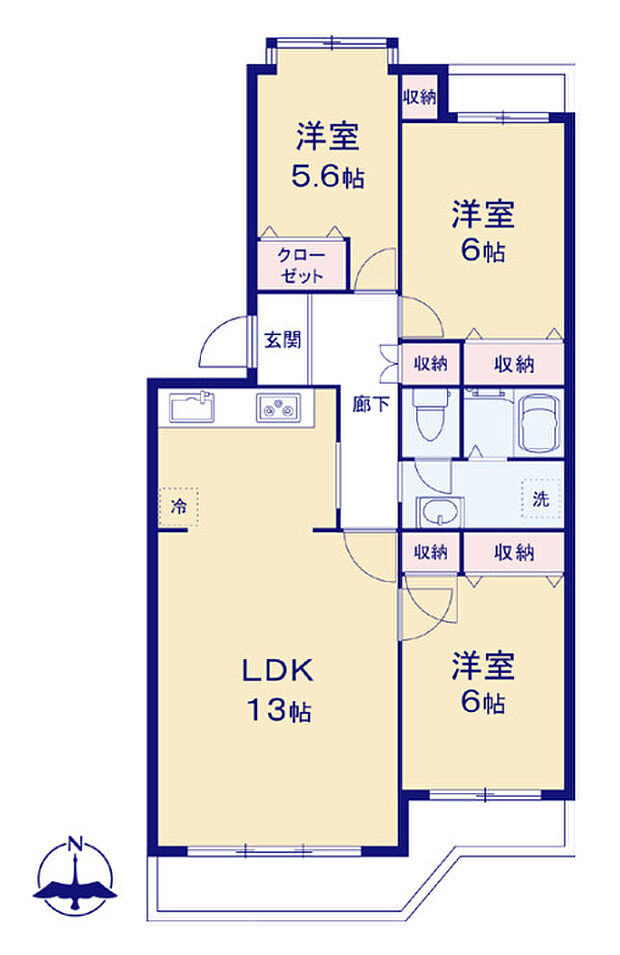 とみおか住宅3号棟(3LDK) 3階/303号室の間取り図