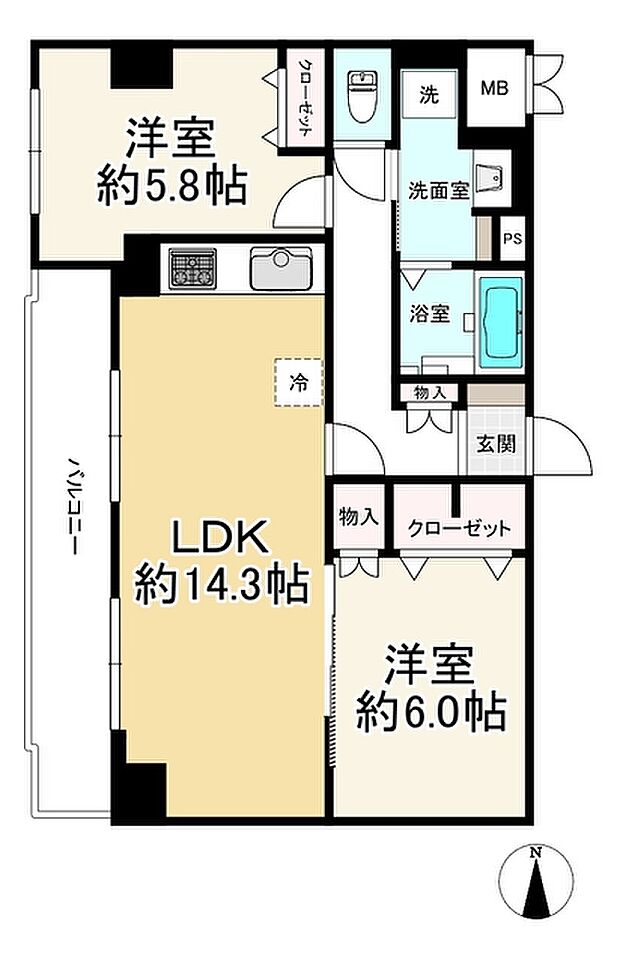ライオンズマンション高取(2LDK) 3階の内観