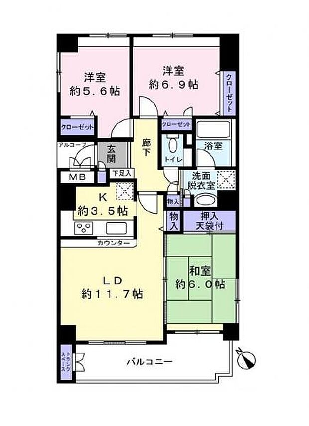 ユーカリシティ志津(3LDK) 6階の間取り図