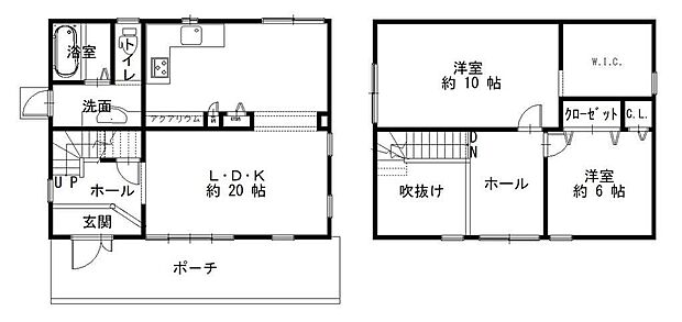 【間取り】2LDKとシンプルで、1階がリビングと水回りが配置され、2階に居室となっています。