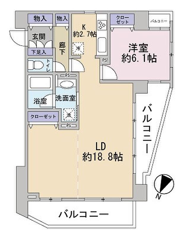 クレストフォルム横浜ポートサイド(1LDK) 7階の間取り図