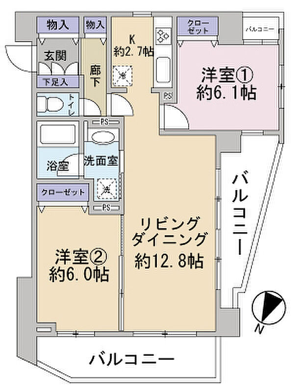 クレストフォルム横浜ポートサイド(2LDK) 7階の間取り図