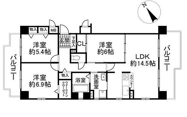 ヴィルヌーブ大津膳所(3LDK) 3階の間取り図