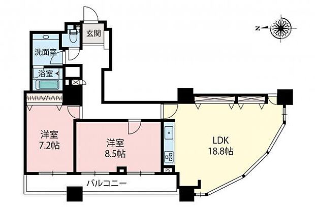 リズムタワーI(2LDK) 10階の間取り図
